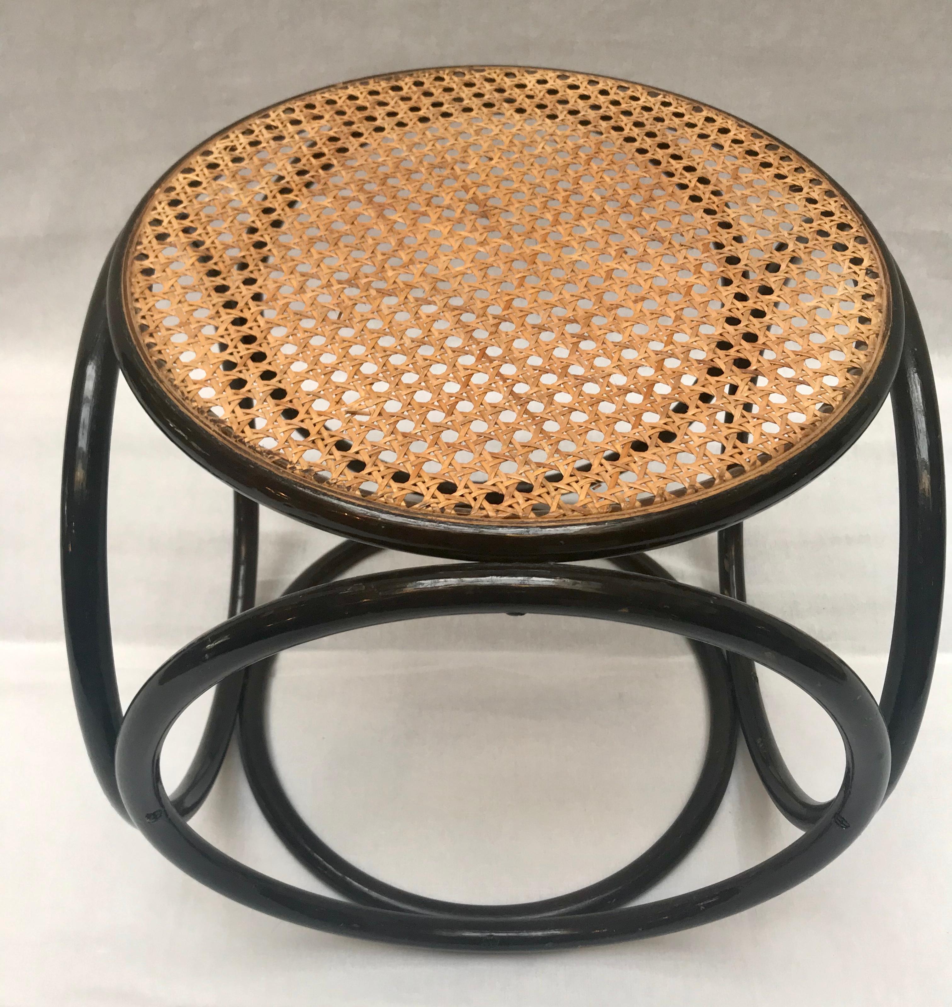 Midcentury Stool with Cane Seat, Michael Thonet For Sale 1