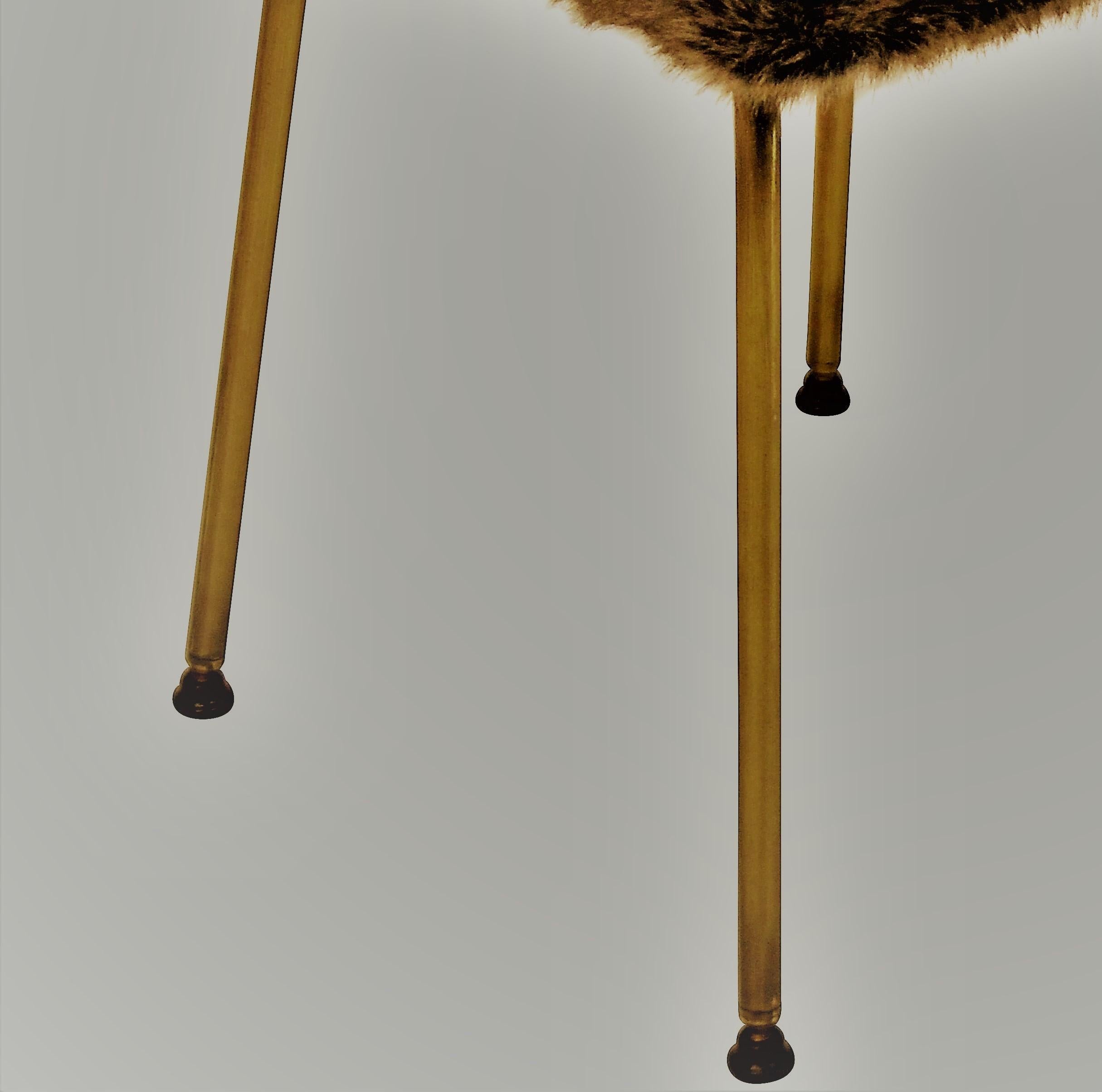 Midcentury Stool with Fur Seat In Good Condition In London, GB