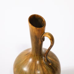 MidCentury Striated Yellow Glazed Ceramic Pitcher by Gunnar Nyland for Rörstrand
