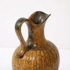 Midcentury Striated Yellow Glazed Ceramic Pitcher by Gunnar Nylund for Rörstrand