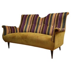 Midcentury Striped Velvet Bicolored Italian Sofa Canapes, 1950