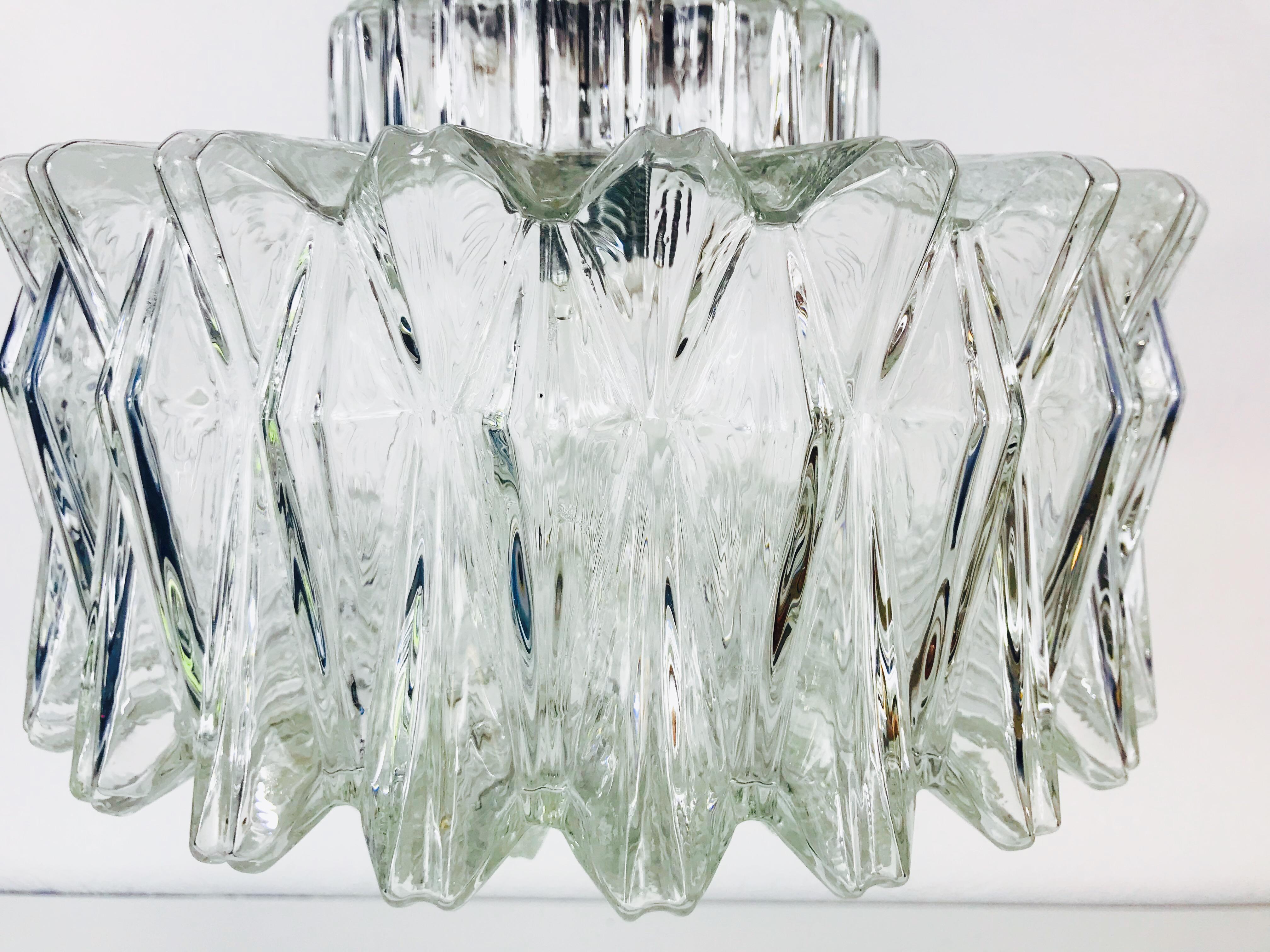German Midcentury Structured Glass Chandelier by Limburg, 1960s