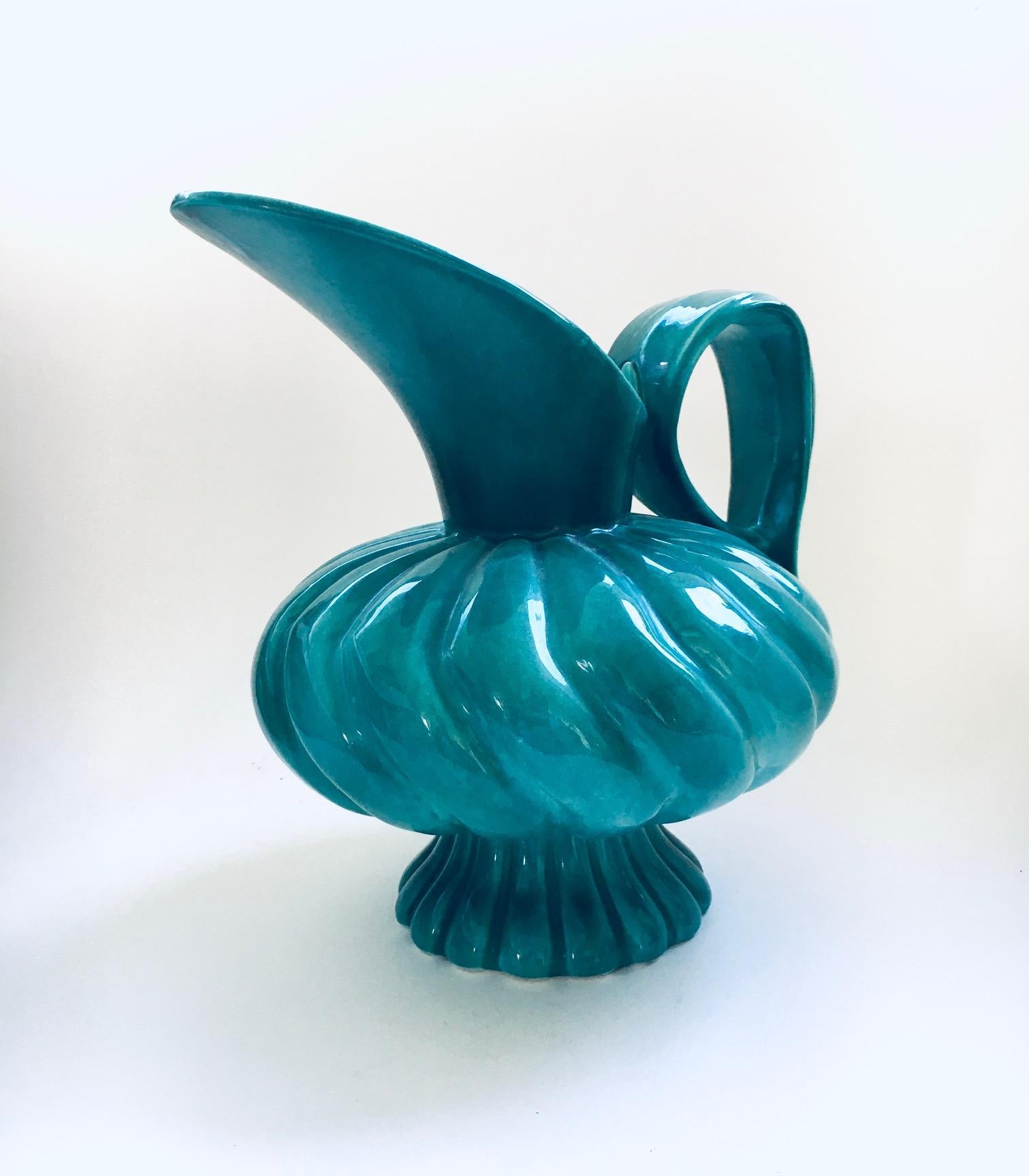 Mid-Century Modern Midcentury Studio Art Pottery Duck Spout Decanter by Alexandre, Belgium 1950's For Sale