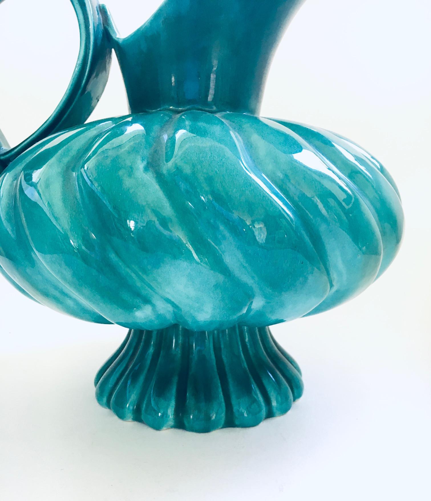 Midcentury Studio Art Pottery Duck Spout Decanter by Alexandre, Belgium 1950's For Sale 1