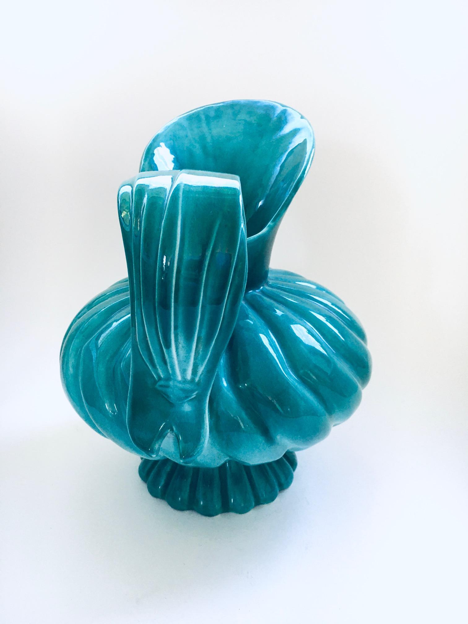 Midcentury Studio Art Pottery Duck Spout Decanter by Alexandre, Belgium 1950's For Sale 2