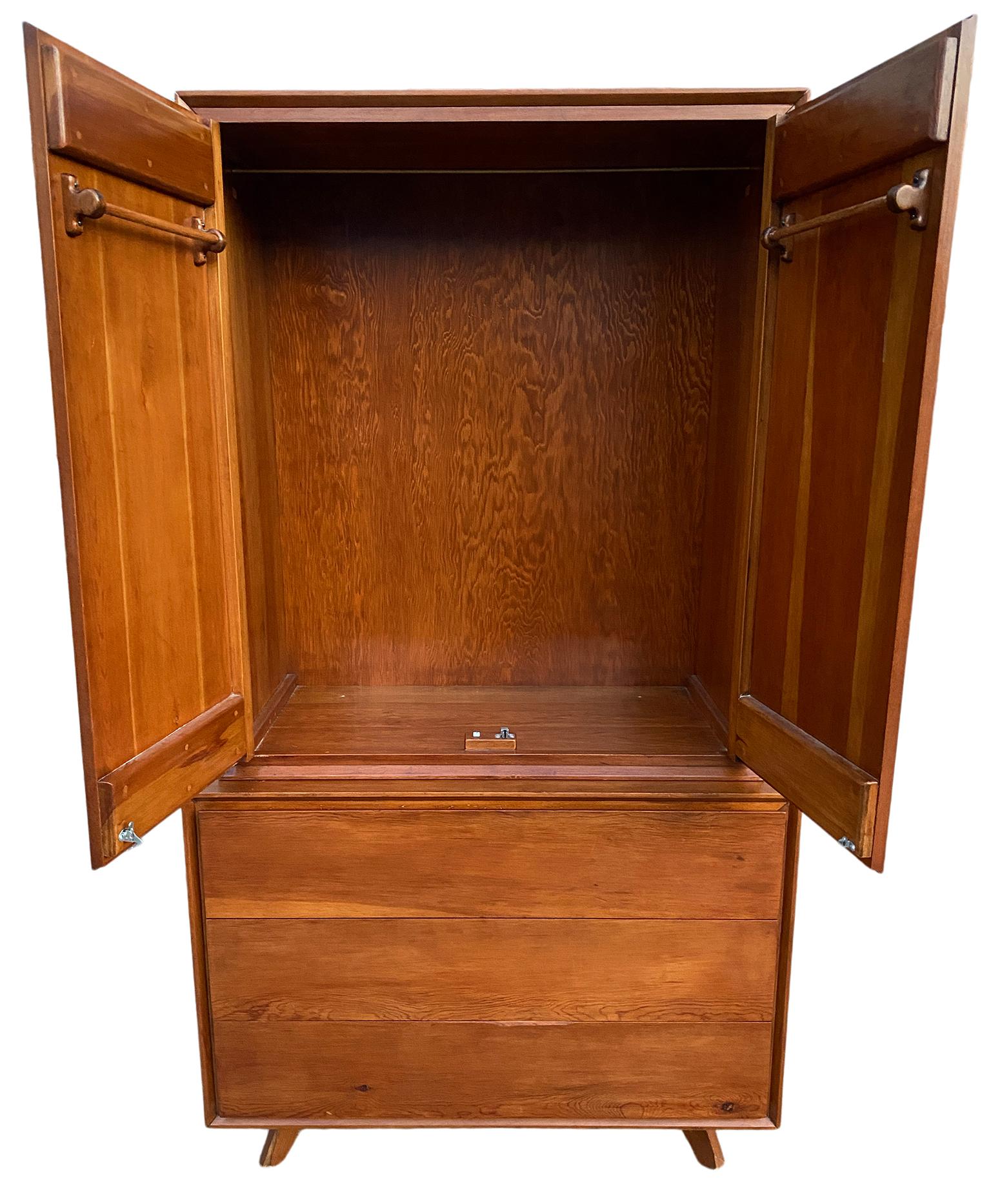 Midcentury Studio Craft Handmade Tall Dresser Wardrobe Style of Nakashima In Good Condition For Sale In BROOKLYN, NY