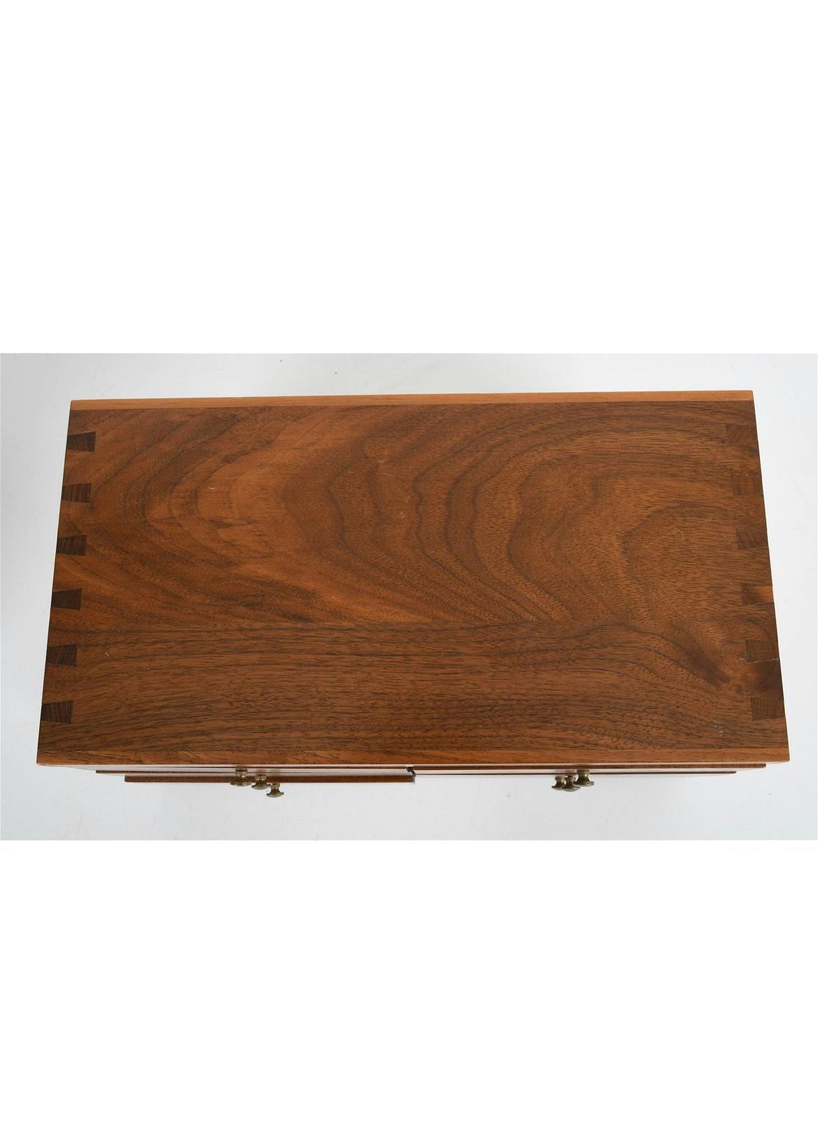 Mid-Century Modern Midcentury Studio Craft Small Dresser Top Jewelry Box 6-Drawer Walnut Brass