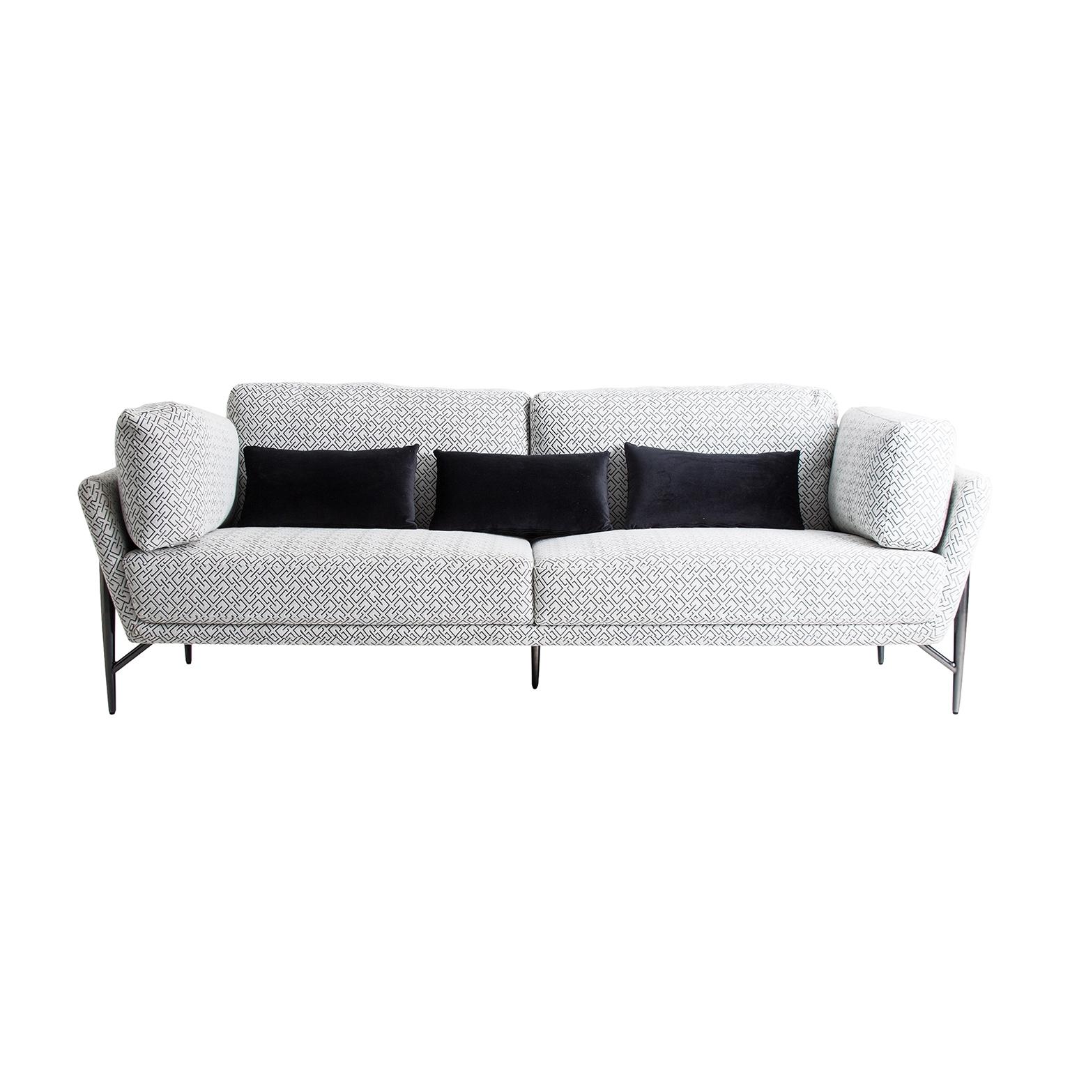 Mid-Century Modern Midcentury Style Black and White Velvet Design Sofa