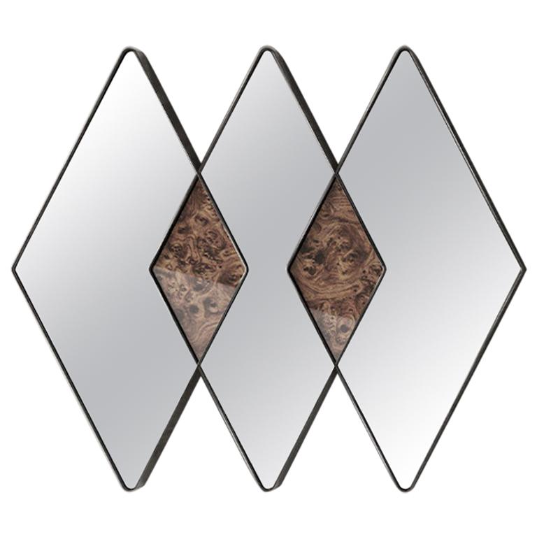 Midcentury Style, Blaze Mirror in Chromed Steel and Wood, Made in Italy For Sale