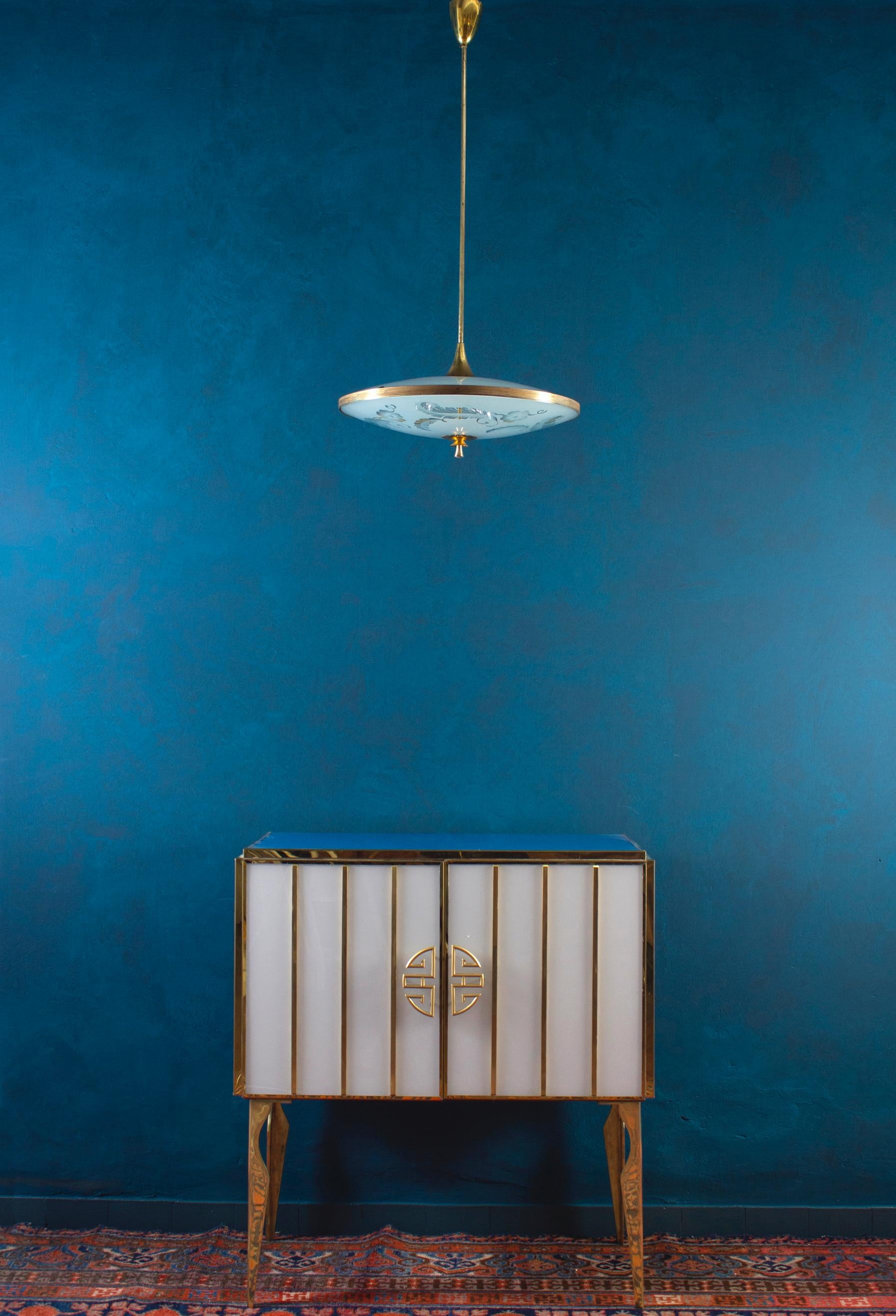 Barschrank aus Messing und blauem Muranoglas im Mid-Century-Stil, 2020 im Angebot 10