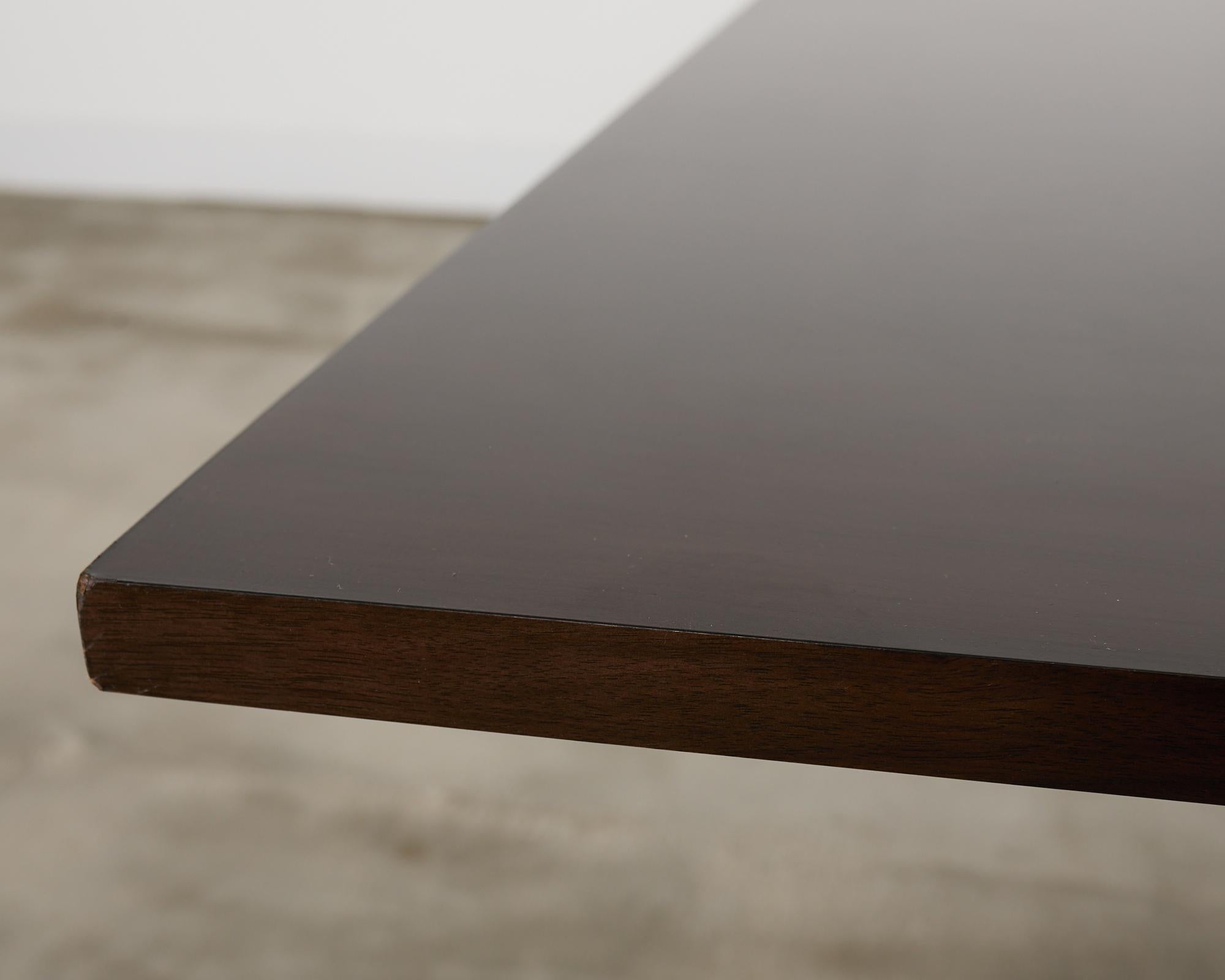 Midcentury Style Brass Base Walnut Writing Table Desk For Sale 4