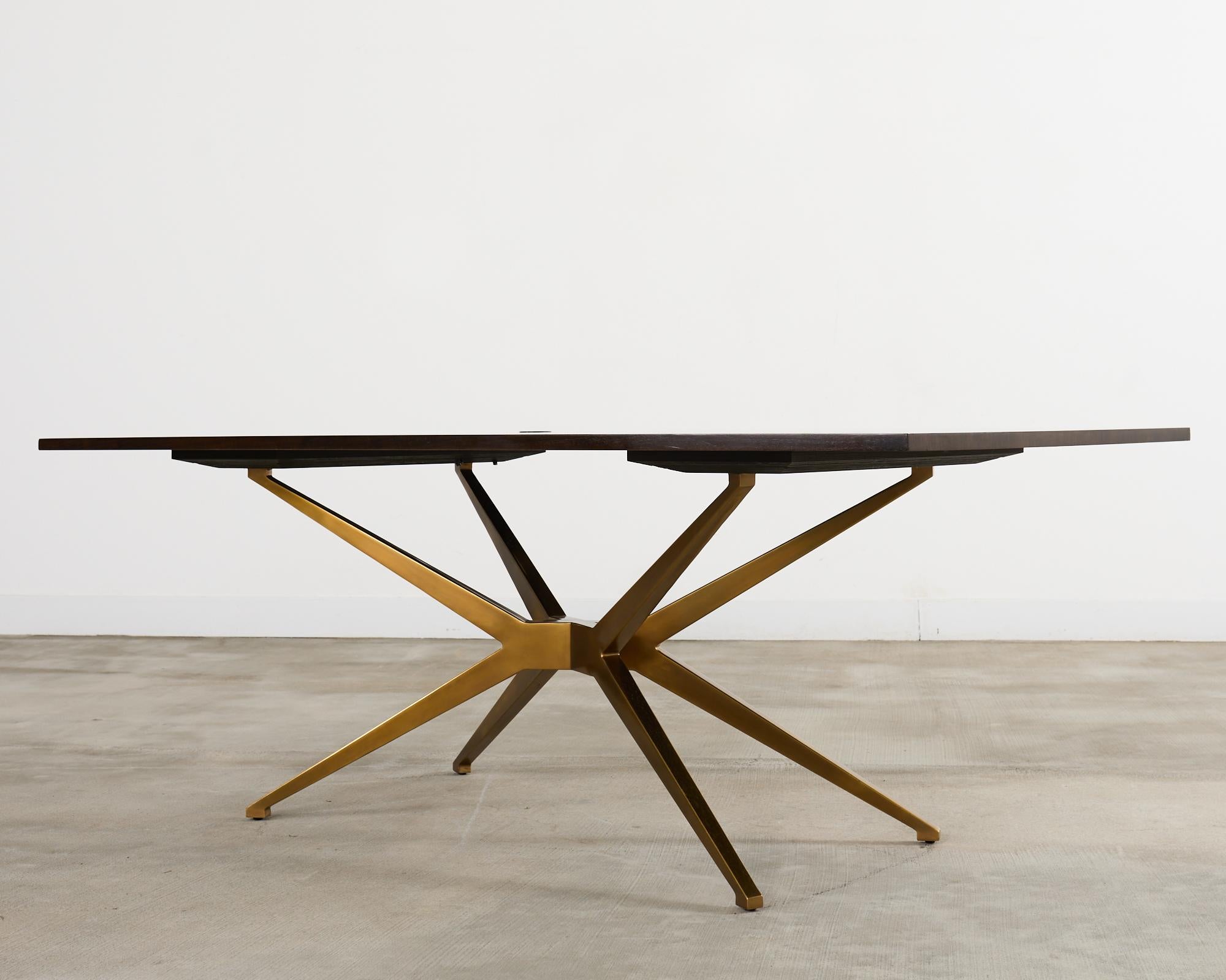 Midcentury Style Brass Base Walnut Writing Table Desk For Sale 5