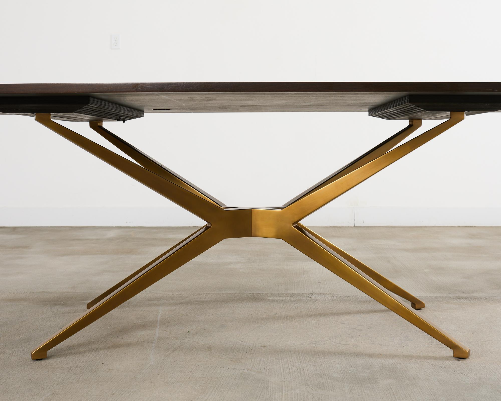 Midcentury Style Brass Base Walnut Writing Table Desk For Sale 8