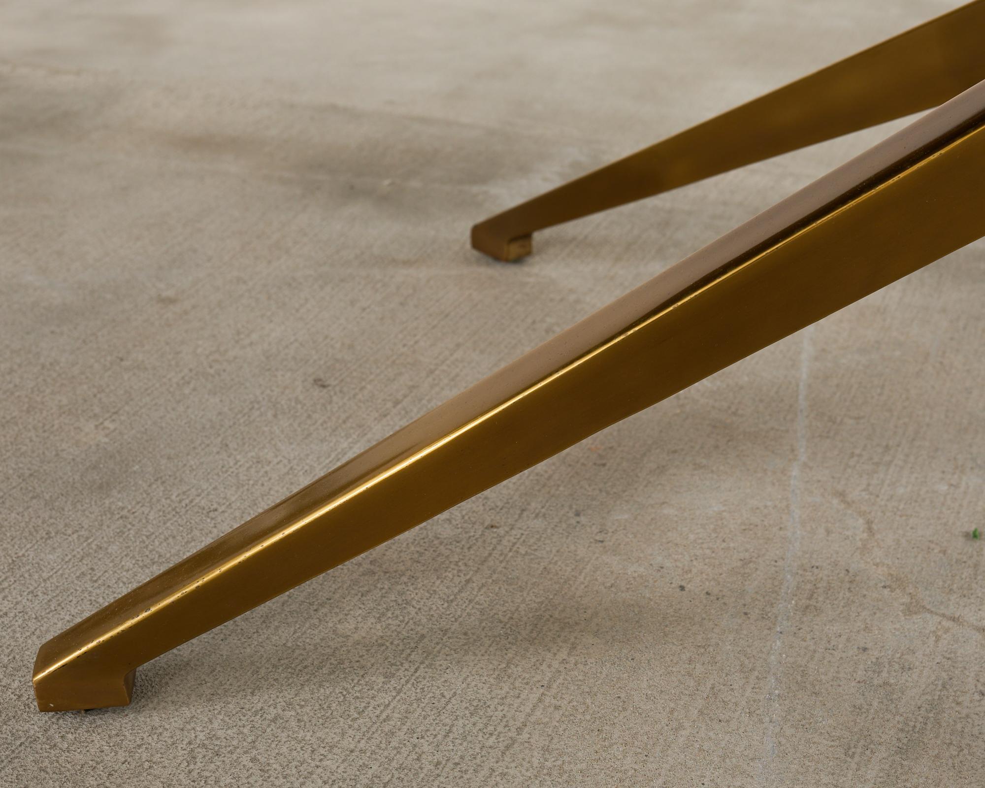 Midcentury Style Brass Base Walnut Writing Table Desk For Sale 9
