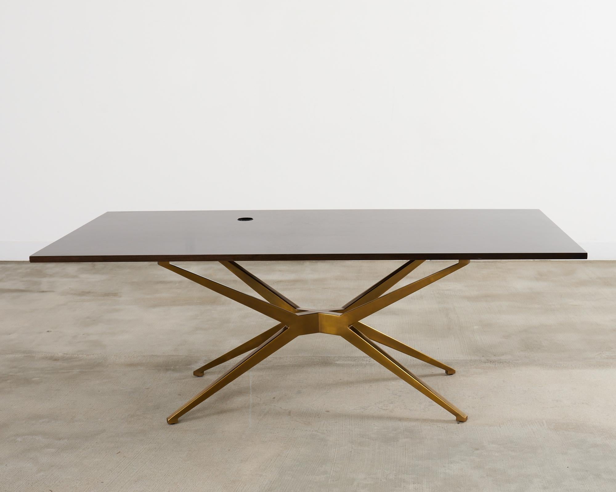 Midcentury Style Brass Base Walnut Writing Table Desk For Sale 13