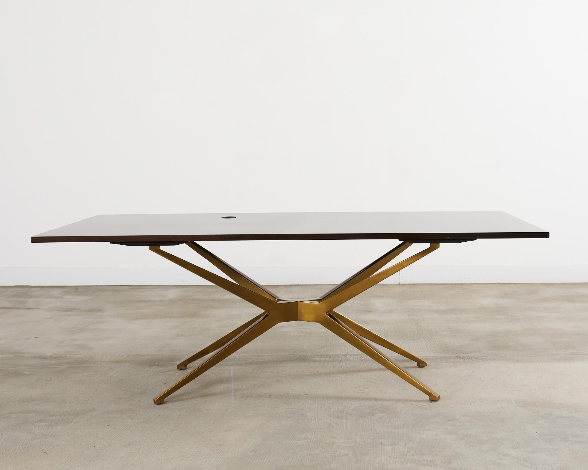 Mid-Century Modern Midcentury Style Brass Base Walnut Writing Table Desk For Sale