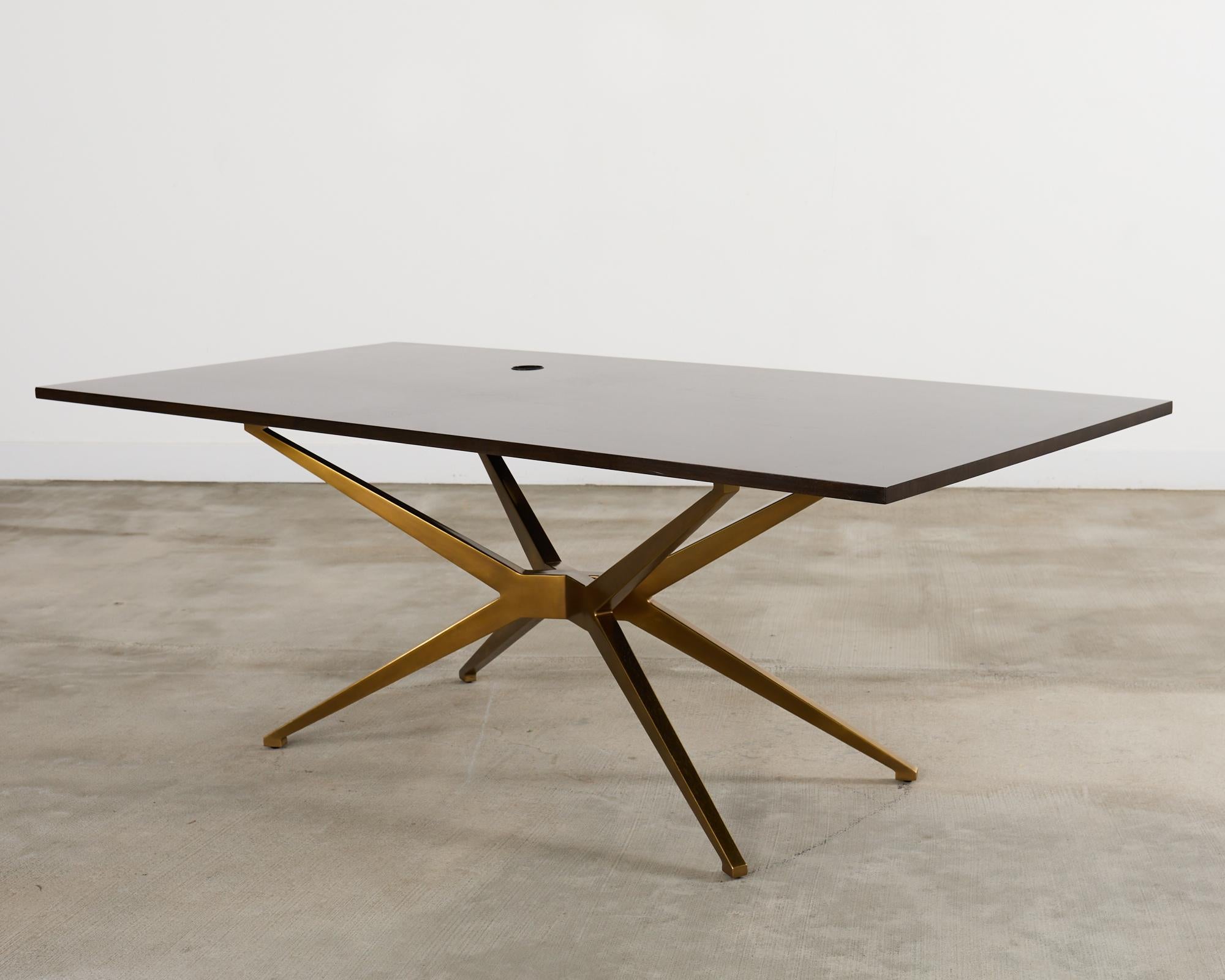 Cast Midcentury Style Brass Base Walnut Writing Table Desk For Sale