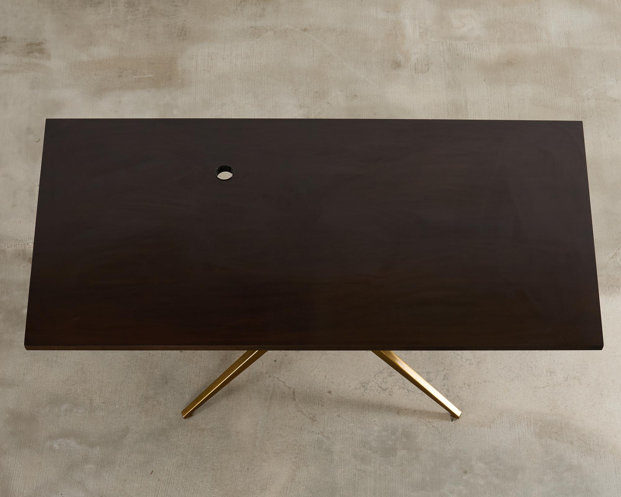 Midcentury Style Brass Base Walnut Writing Table Desk In Good Condition For Sale In Rio Vista, CA