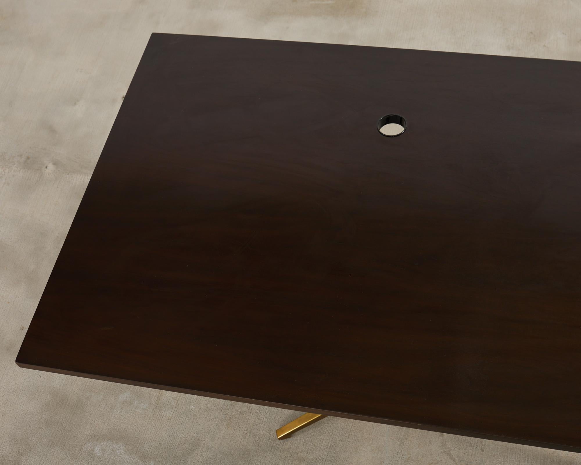 Midcentury Style Brass Base Walnut Writing Table Desk For Sale 1