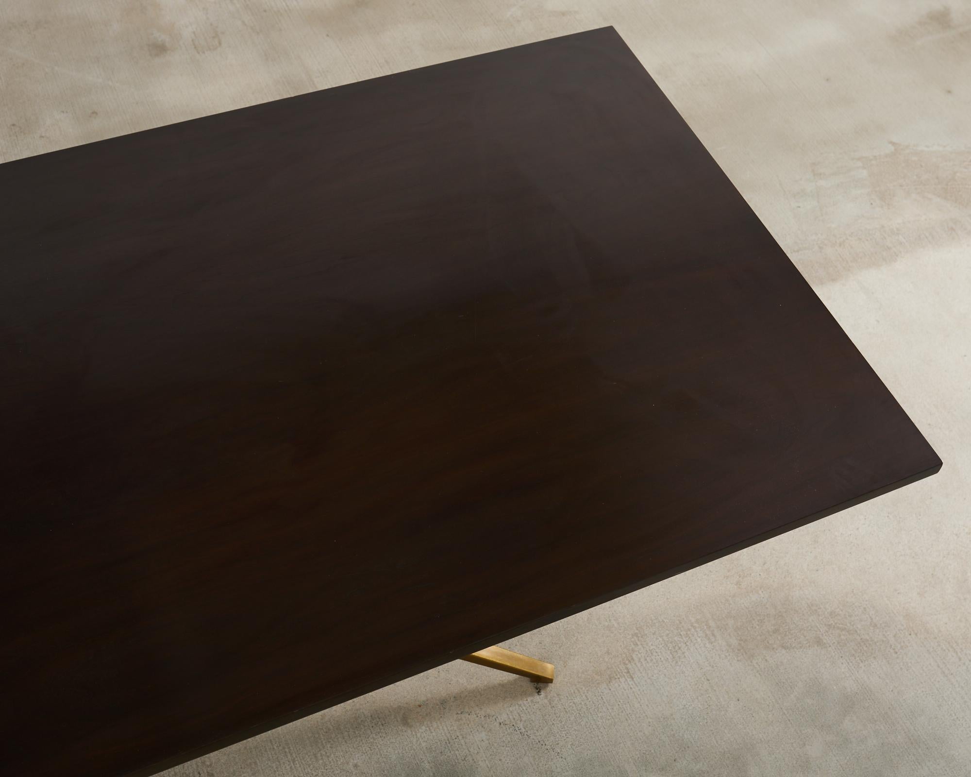 Midcentury Style Brass Base Walnut Writing Table Desk For Sale 2