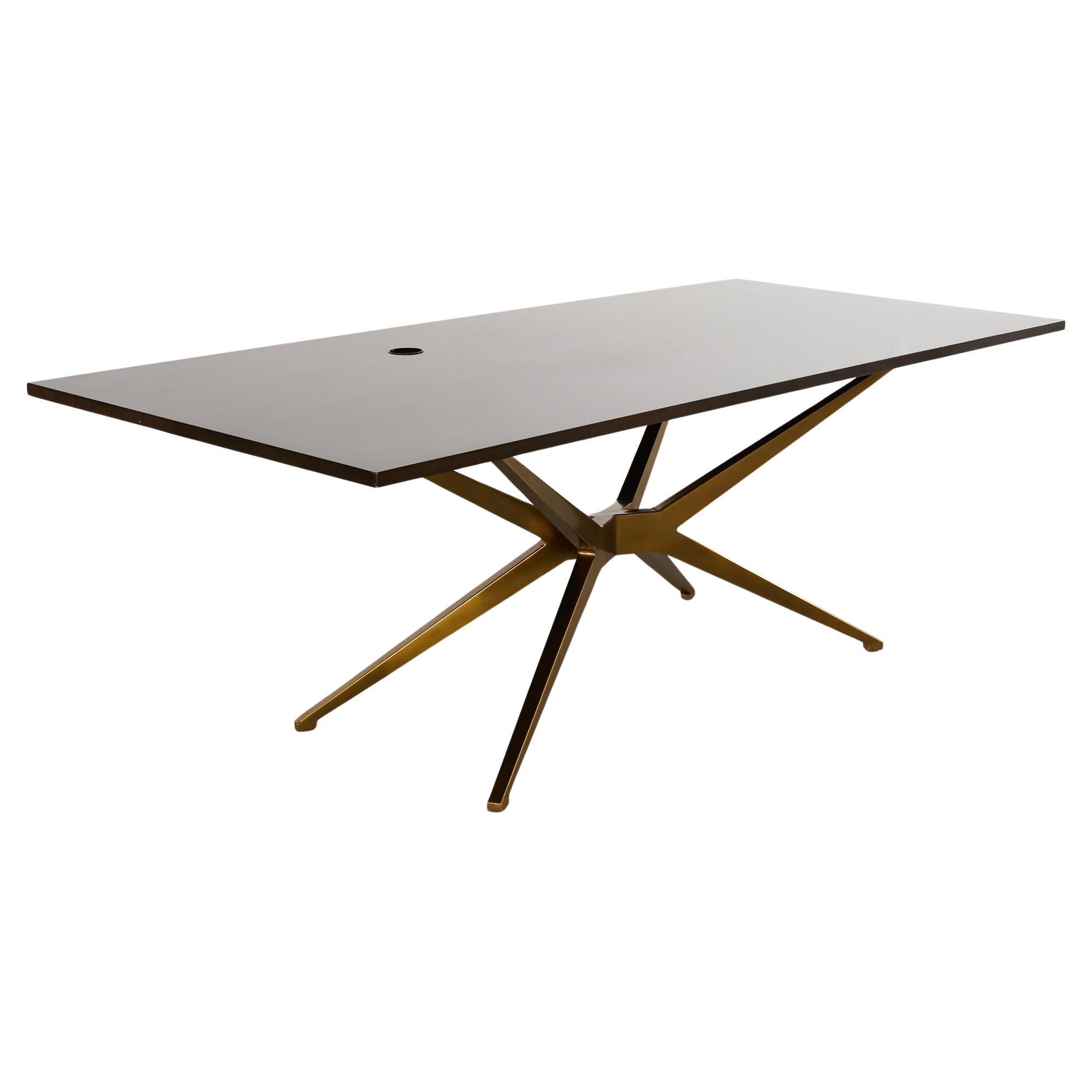 Midcentury Style Brass Base Walnut Writing Table Desk