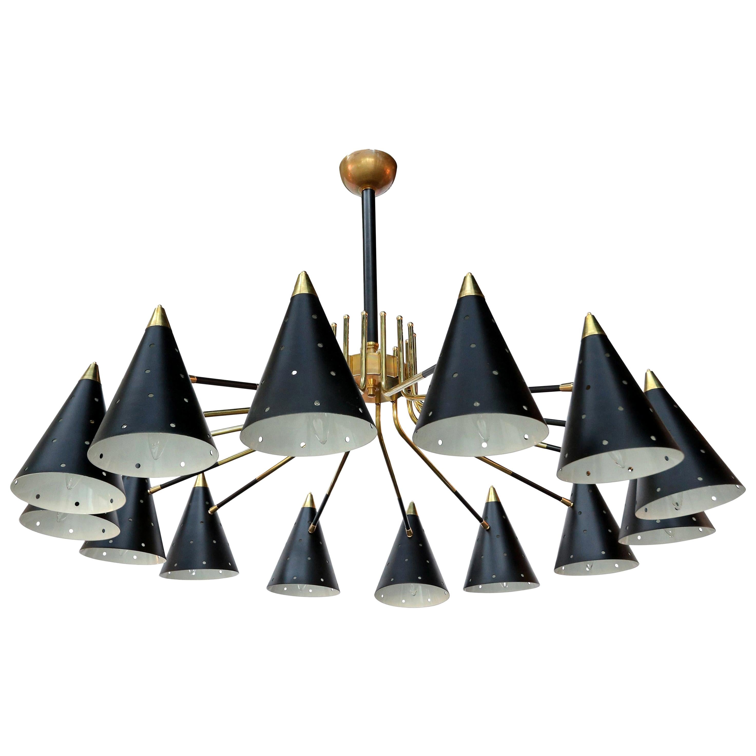 Sheraton Style Brass Chandelier 6Light Black Shades For Sale at 1stDibs