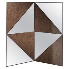 Midcentury Style, Byron Mirror in Chromed Steel and Wood, Made in Italy