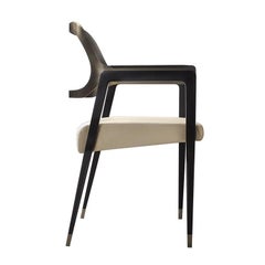 Midcentury Style, Carlton chair in Walnut Wood, Real Leather and Burnished Brass