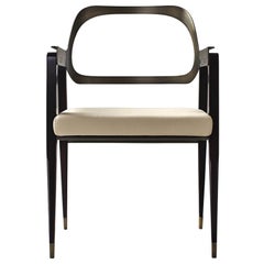 Midcentury Style, Carlton chair in Walnut Wood, Real Leather and Burnished Brass