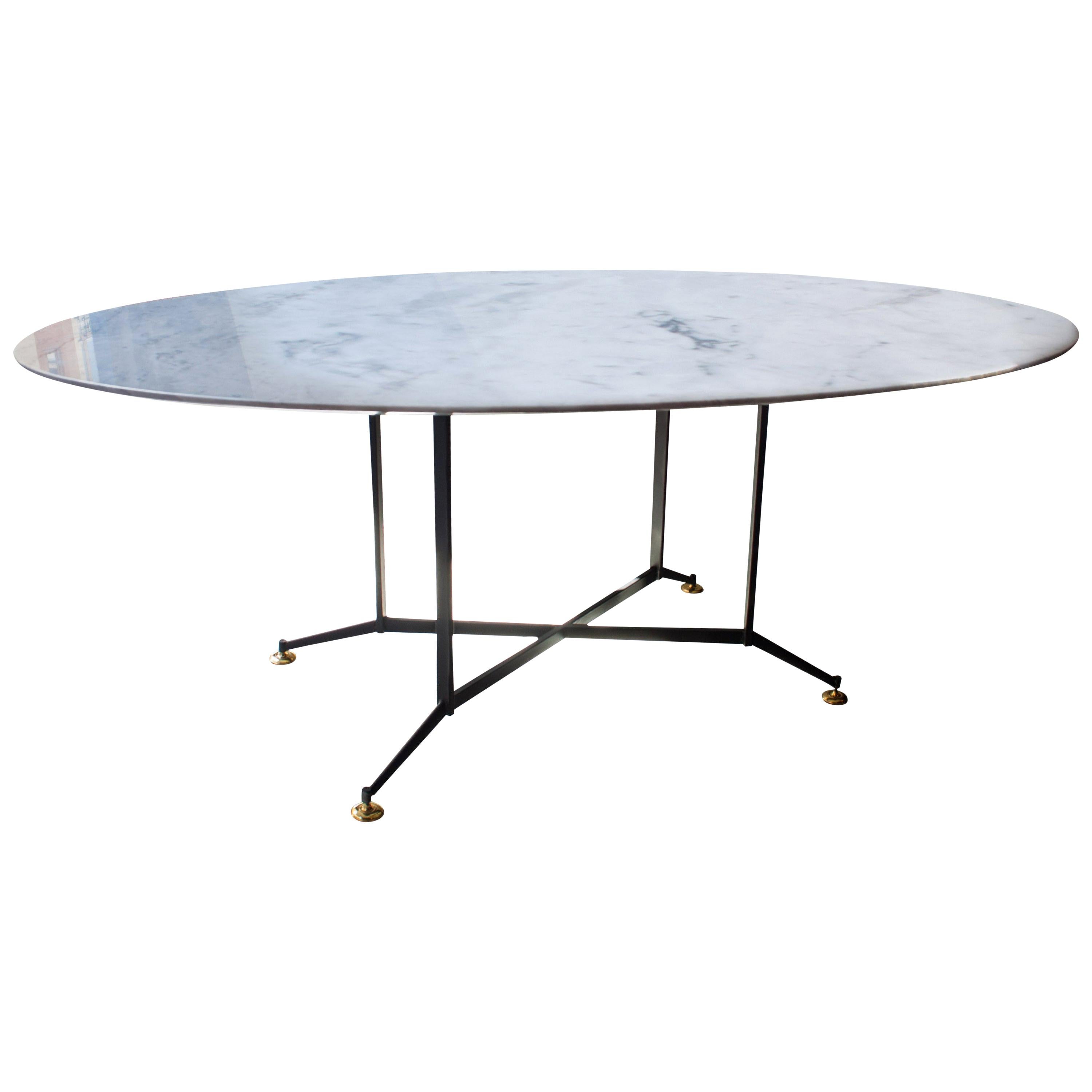 Midcentury Style Carrara Marble Oval Dining Table, Italy, 1950