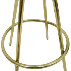 Midcentury Style Circular Brass and Cotton Velvet Italian Bar Stools, set of 3