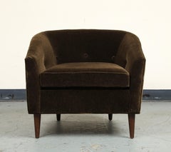 Midcentury Style Curved Back Italian Lounge Chair in Chocolate Mohair