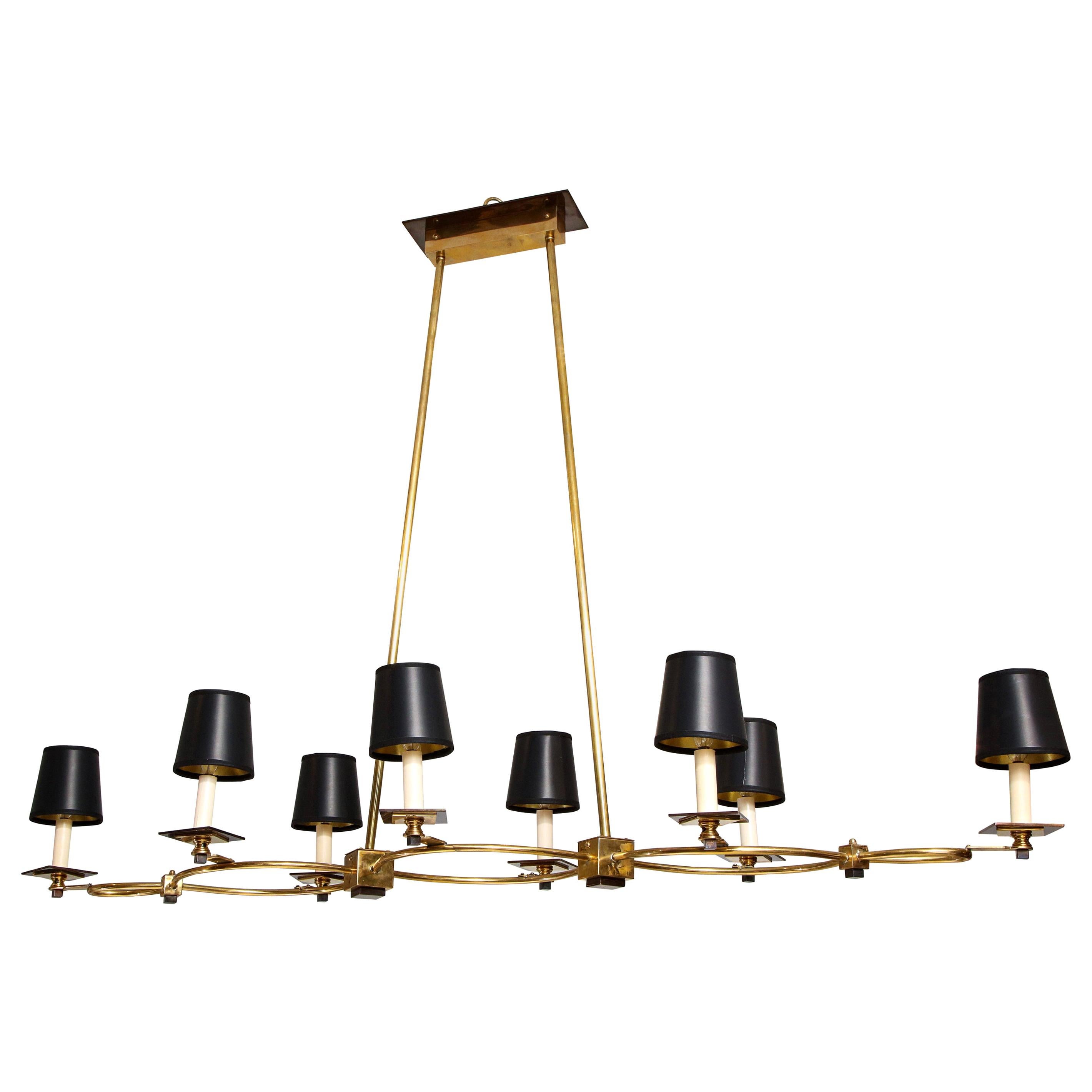 Custom Midcentury-Style Brass and Bronze Eight-Arm Fixture For Sale
