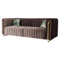 Midcentury Style Gilded Metal and Velvet Design Sofa
