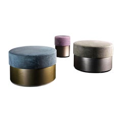 Midcentury Style, Gramercy Pouf in Metal, Steel and Suede, Italian Handcrafted