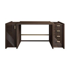 Midcentury Style, Hampton Desk in Oak Wood and Bronzed Brass, Made in Italy