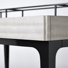 Midcentury Style, Hemingw Desk in Bleached Wood, Nickel, Leather, Made in Italy