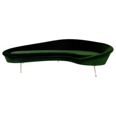 Midcentury Style Italian Curved Green Velvet Sofa
