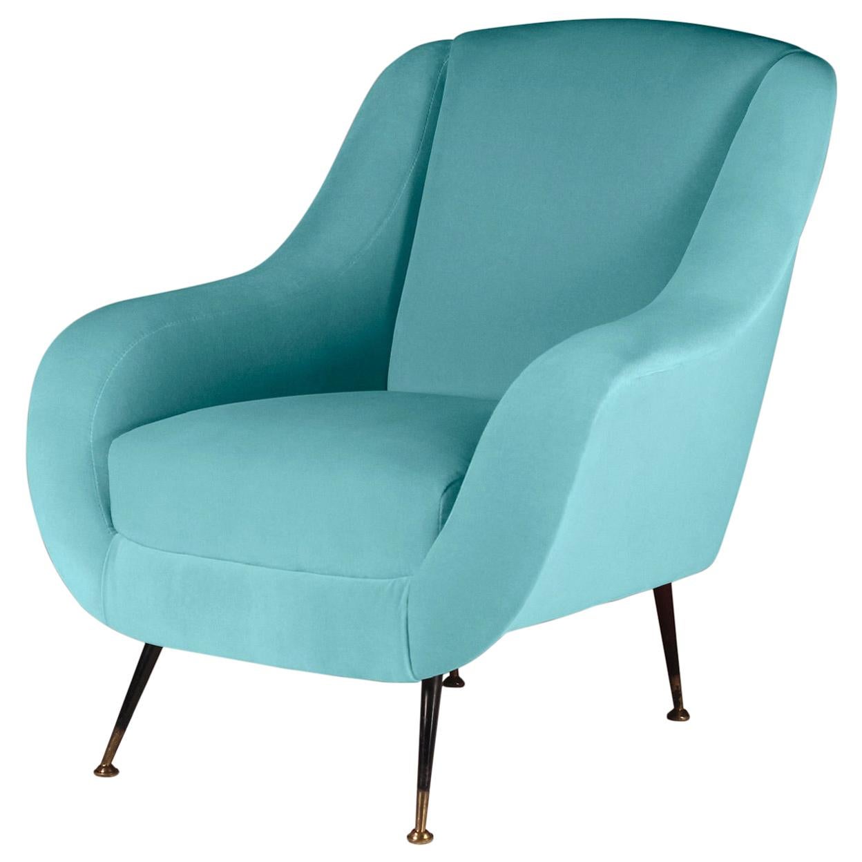 Fauteuil de salon italien de style du milieu du siècle dernier en turquoise