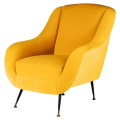 Chaise longue italienne jaune de style mi-siècle moderne