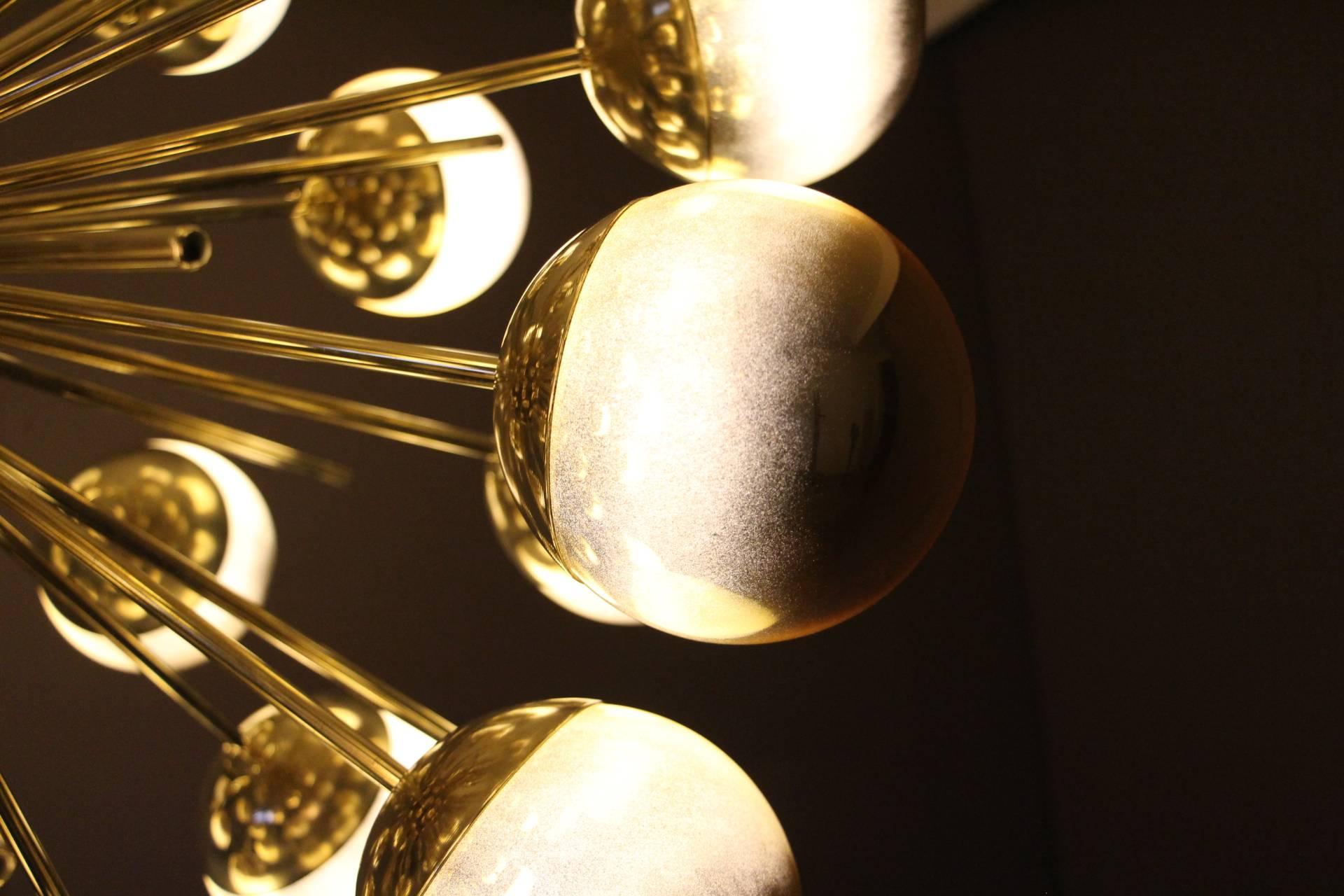 Mid-Century Modern Midcentury Style Italian Sputnik Brass and Gold Murano Glass Chandelier