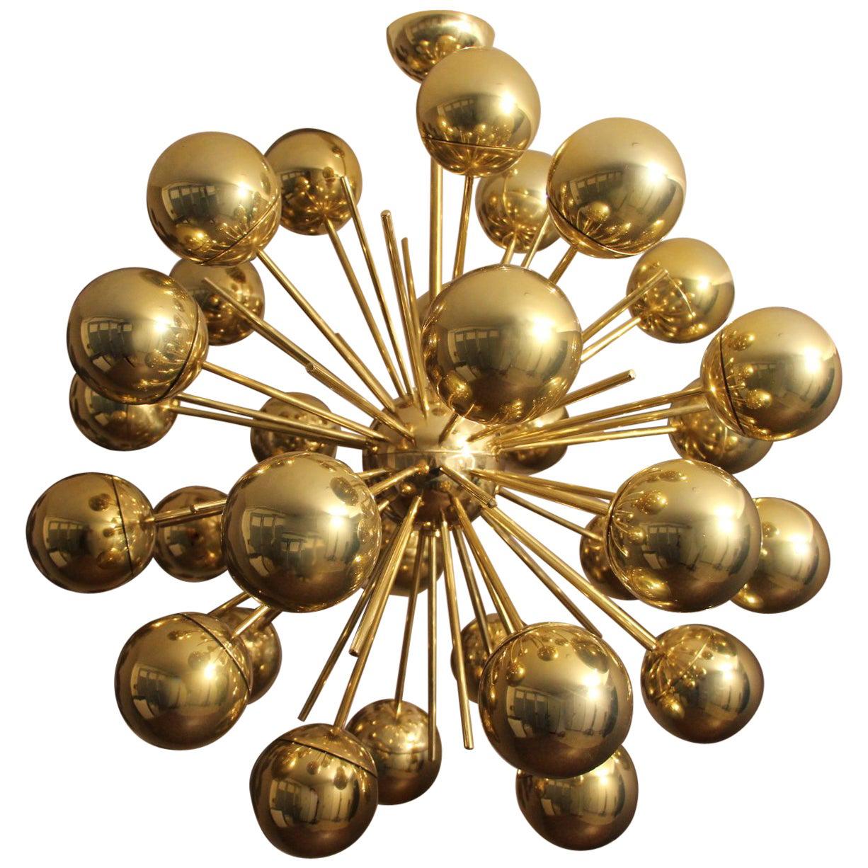 Midcentury Style Italian Sputnik Brass and Gold Murano Glass Chandelier
