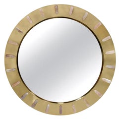 Midcentury Style Made of Brass and Pink Quartz Circular Italian Mirror