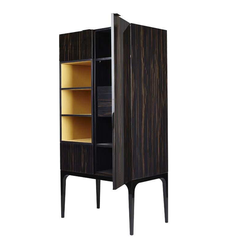 Italian Midcentury Style, Madison Cabinet, with Ebony and Nickel, Made in Italy For Sale