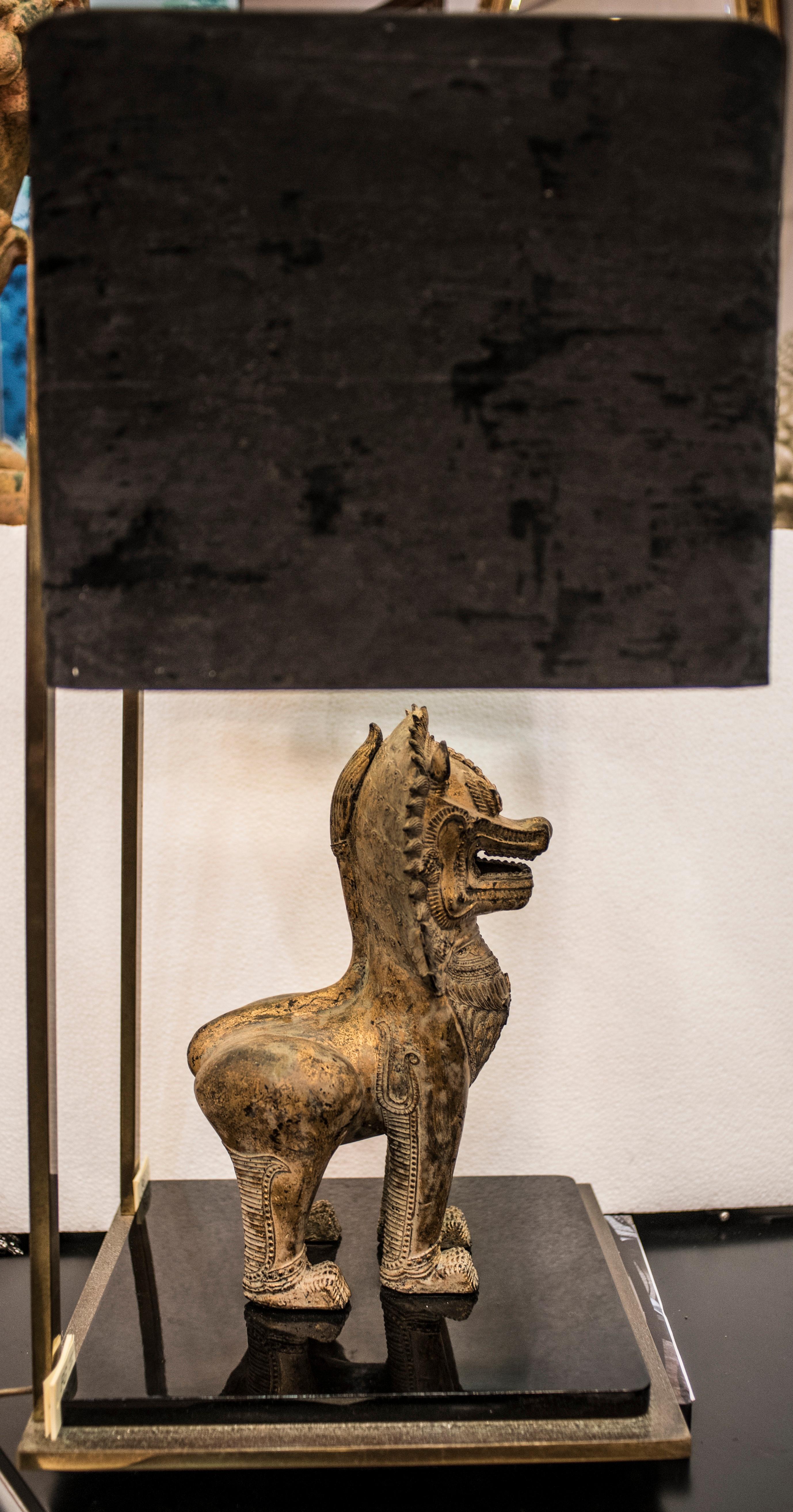 Midcentury Bronze Lion of Foo Tablelamp, France, 1970 4