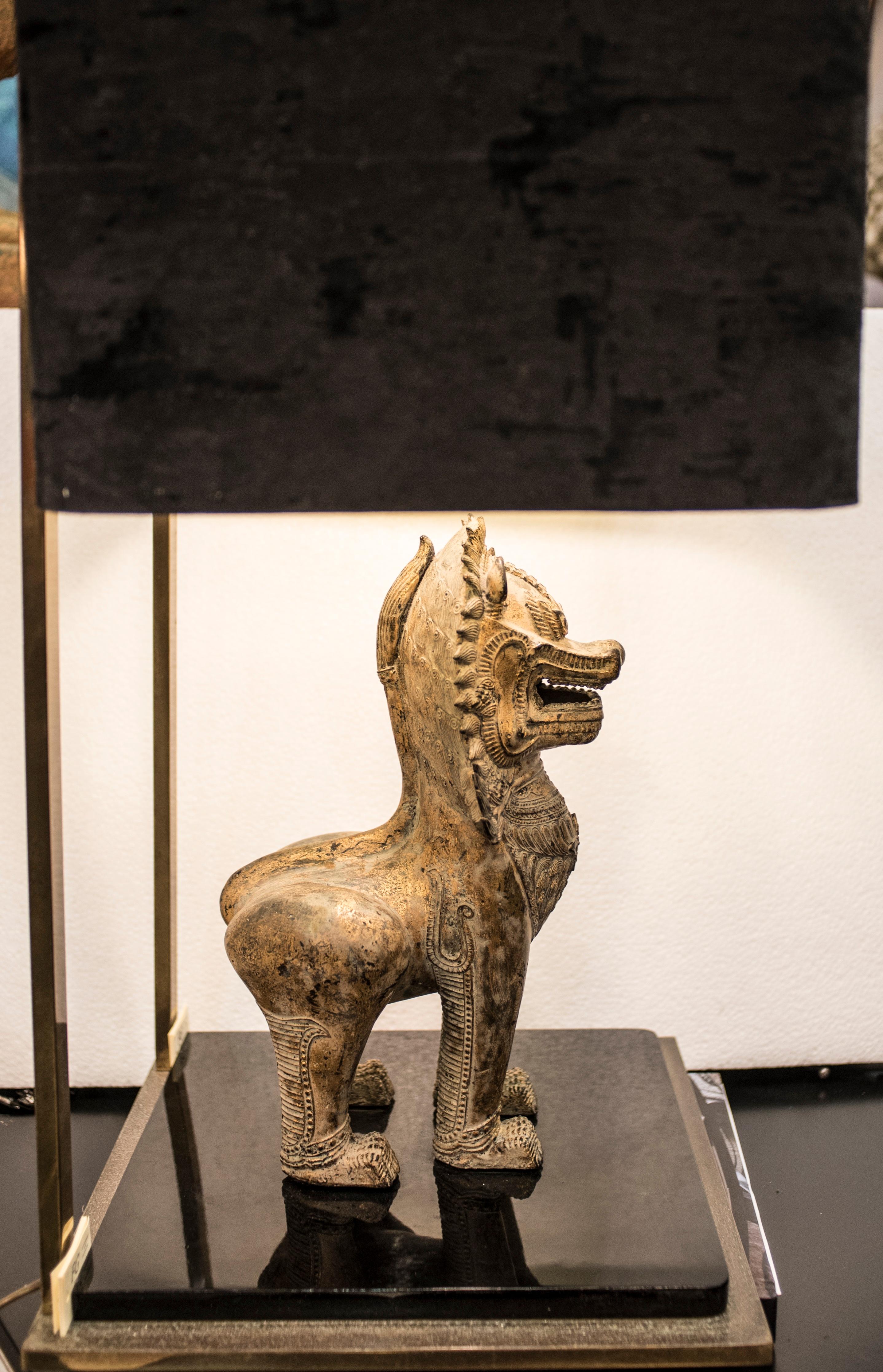 Midcentury Bronze Lion of Foo Tablelamp, France, 1970 5