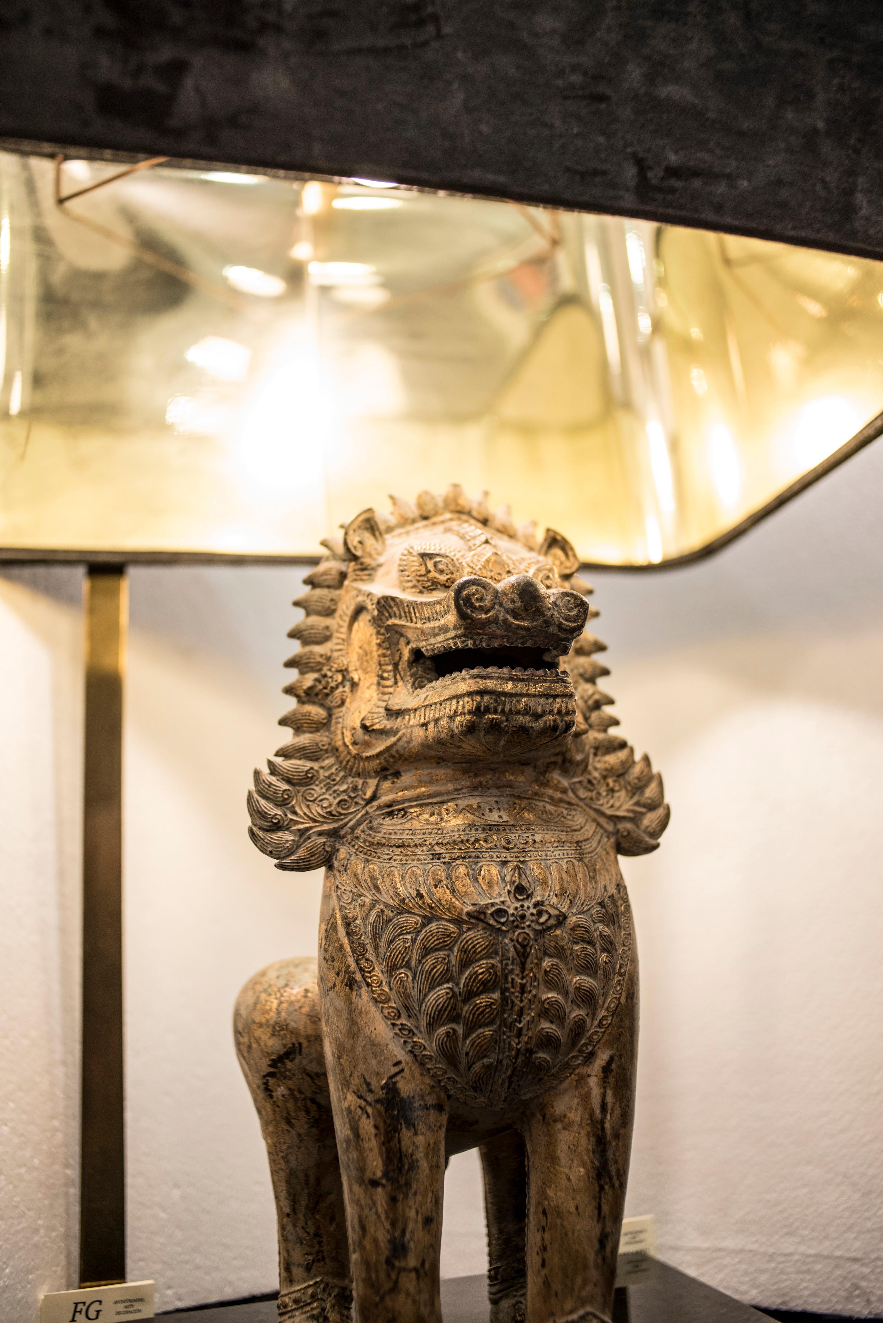 Midcentury Bronze Lion of Foo Tablelamp, France, 1970 In Good Condition In Valladolid, ES