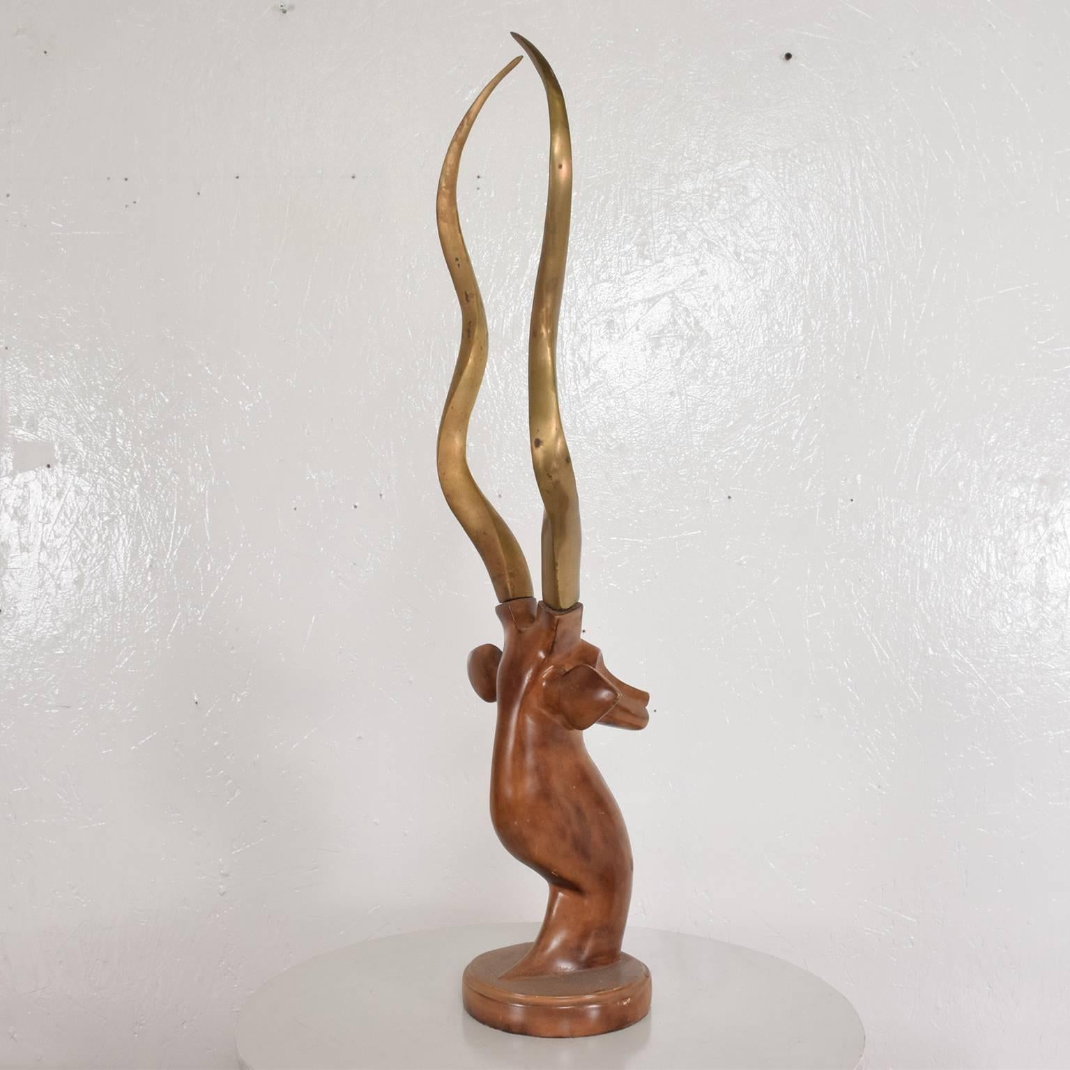 Art Deco Midcentury Style Metal Gazelle with Brass Antlers
