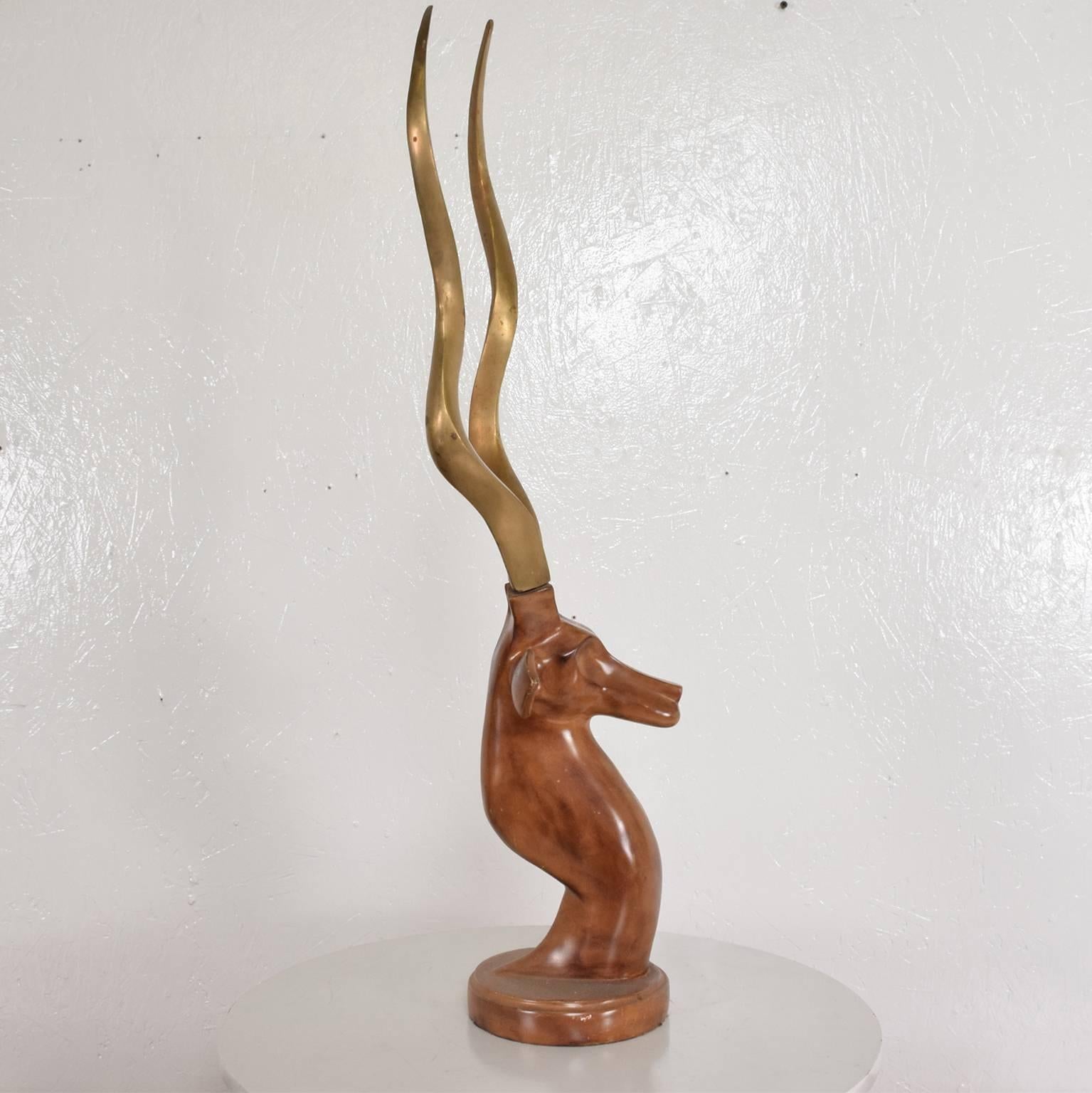 American Midcentury Style Metal Gazelle with Brass Antlers