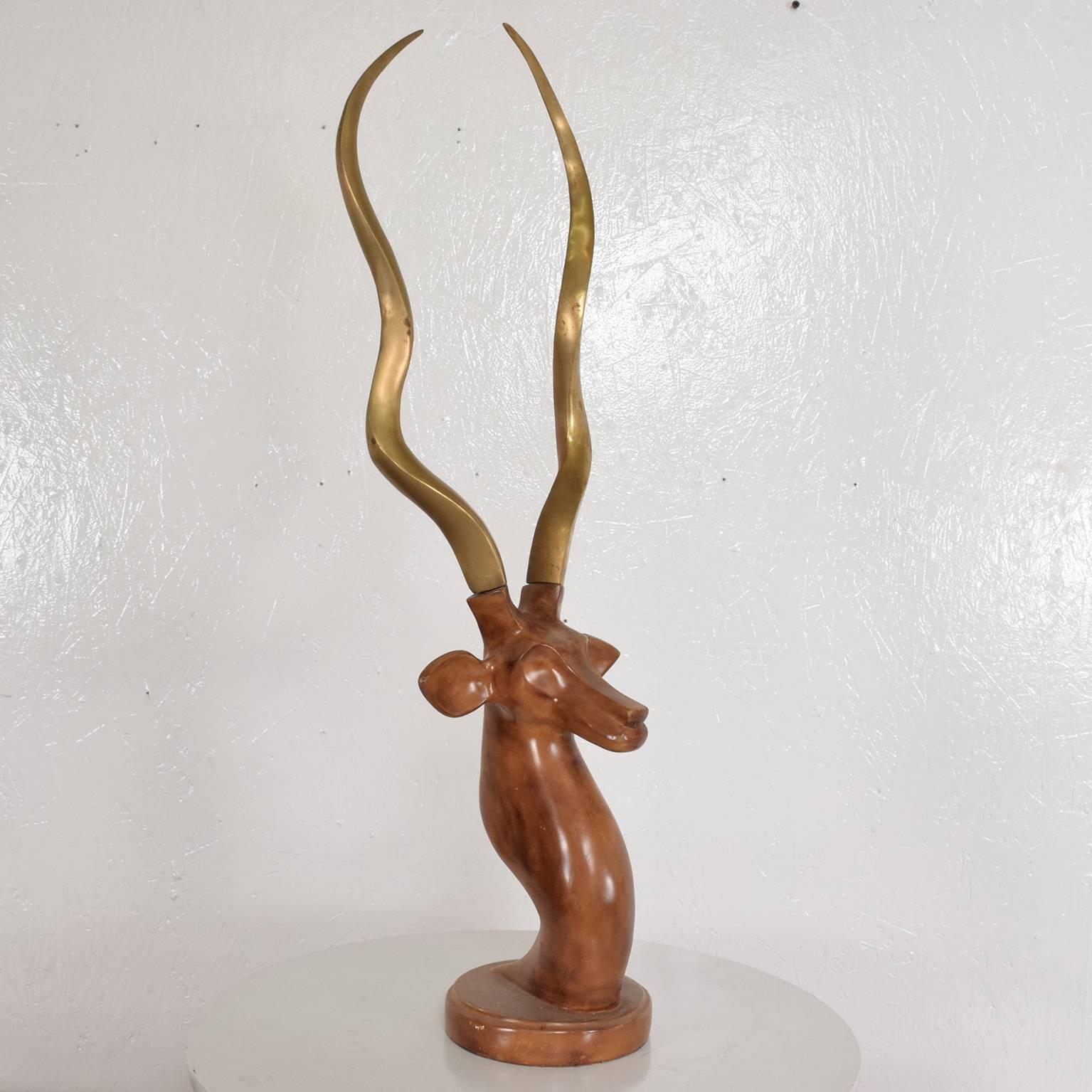 Painted Midcentury Style Metal Gazelle with Brass Antlers